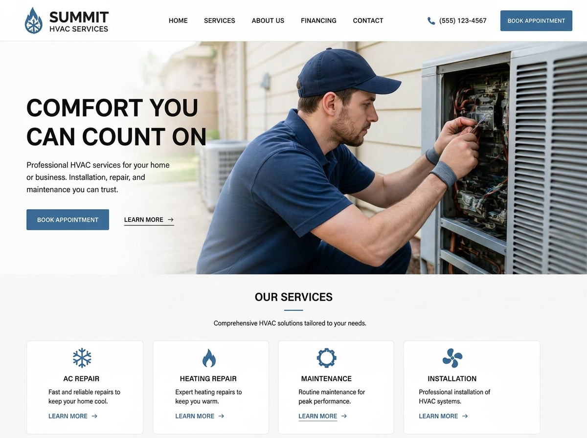 Outdated HVAC company website